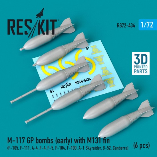 1/72 M-117 GP Bombs (early) w/M131 fin (6 pcs) for F-105/111, A-4 ,F-4/5/104/100
