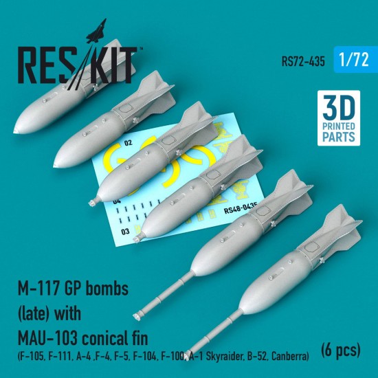 1/72 M-117 GP Bombs (late) w/MAU-103 Conical Fin (6pcs) for F-105/111, A-4 ,F-4/5/104/100