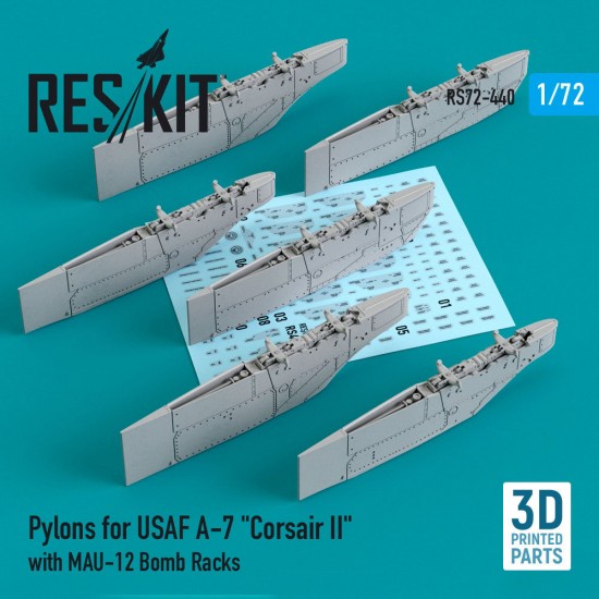 1/72 Pylons for USAF A-7 "Corsair II" with MAU-12 Bomb Racks (3D Printing)