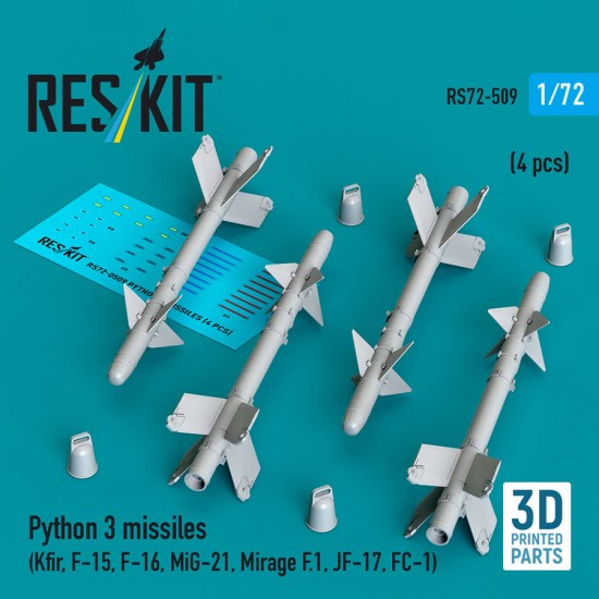 1/72 Python 3 Missiles (4pcs) for Kfir/F-15/F-16/MiG-21/Mirage F.1/JF-17/FC-1
