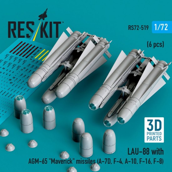 1/72 AGM-65 Maverick Missiles (6pcs) with LAU-88 (2pcs) for A-10, F-16, F-8