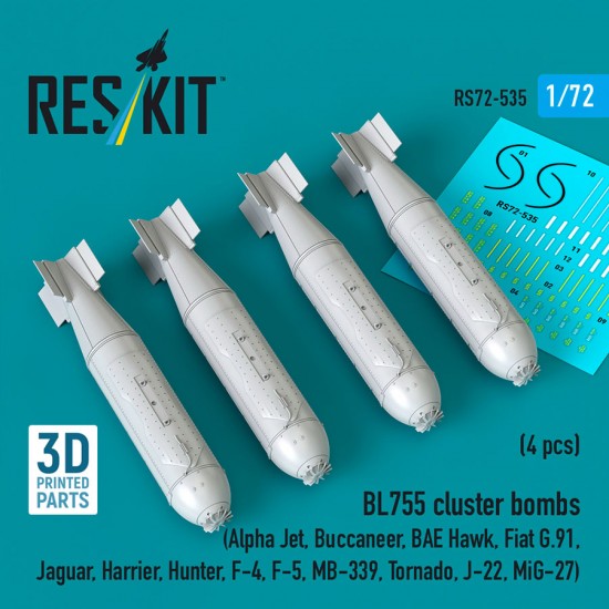 1/72 BL755 Cluster Bombs (4pcs) for Alpha Jet/Buccaneer/BAE Hawk/Fiat G.91