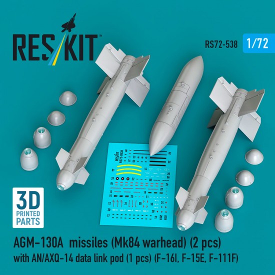 1/72 F-16I/15E/111F AGM-130A Missiles (2pcs) Mk 84 Warhead w/AN/AXQ-14 Data Link Pod