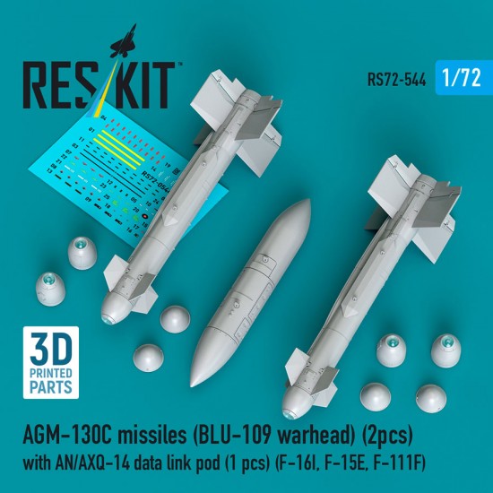 1/72 AGM-130C Missiles (2pcs) BLU-109 Warhead with AN/AXQ-14 Data Link Pod
