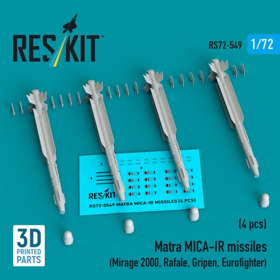 1/72 Mirage 2000/Rafale/Gripen/Eurofighter Matra MICA-IR Missiles (4pcs)