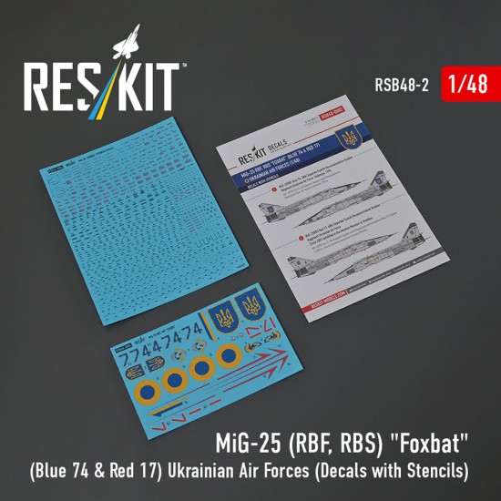 1/48 Ukrainian AF MiG-25RBF/RBS Foxbat (Blue 74 & Red 17) Decals with Stencils