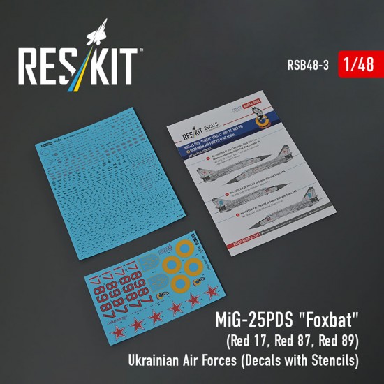 1/48 Ukrainian AF MiG-25PDS Foxbat (Red 17/Red 87/Red 89) Decals with Stencils