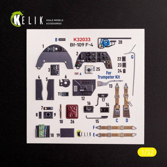 1/32 BF-109 F-4 Interior 3D Decals for Trumpeter kit