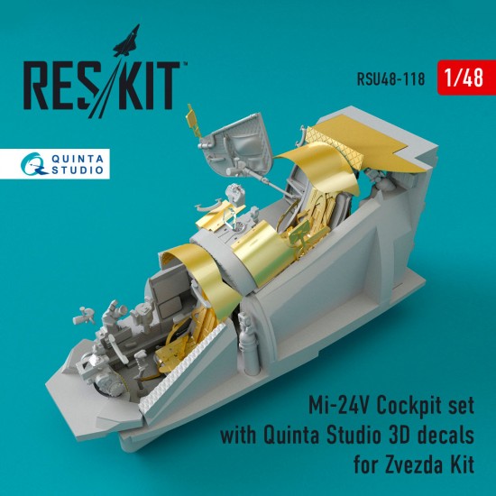 1/48 Mil Mi-24 (V) Cockpit set w/Quinta Studio 3D Decals for Zvezda Kit
