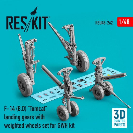 1/48 F-14 (B,D) Tomcat Landing Gears w/Weighted Wheels Set for Great Wall Hobby Kit