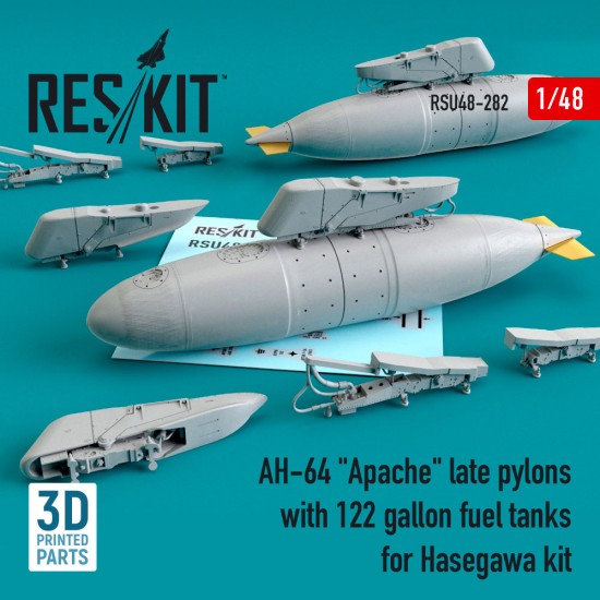 1/48 AH-64 Apache Late Pylons w/122 Gallon Fuel Tanks for Hasegawa kit (3D Printing)