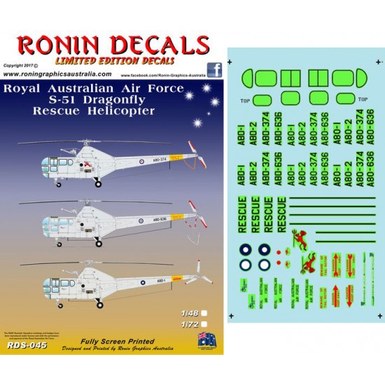 Decals for 1/48 RAAF S-51 Dragonfly Rescue Helicopter