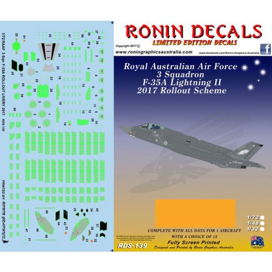 1/48 Ronin Decals RAAF 3 Squadron F-35A decals 