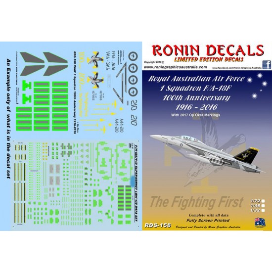 Hi Resolution Raaf Decals 1/32 RAAF 1 Squadron F/A-18F 1916-2016 Super Hornet w/Op Okra Decals ...