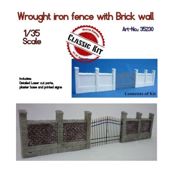 1/35 Wrought Iron Fence with Brick wall