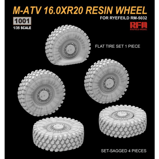 1/35 M-ATV 16.0XR20 Wheel Set (sagged: 4pcs, flat tyre: 1pc, resin) for RM-5032