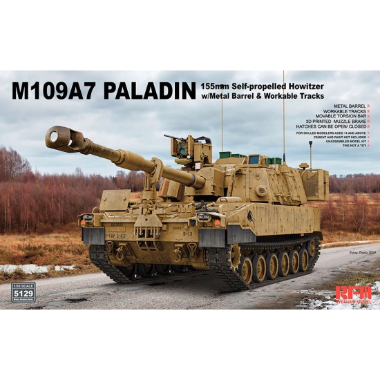 1/35 M109A7 Paladin 155mm Self-Propelled Howitzer with Metal Barrel and ...