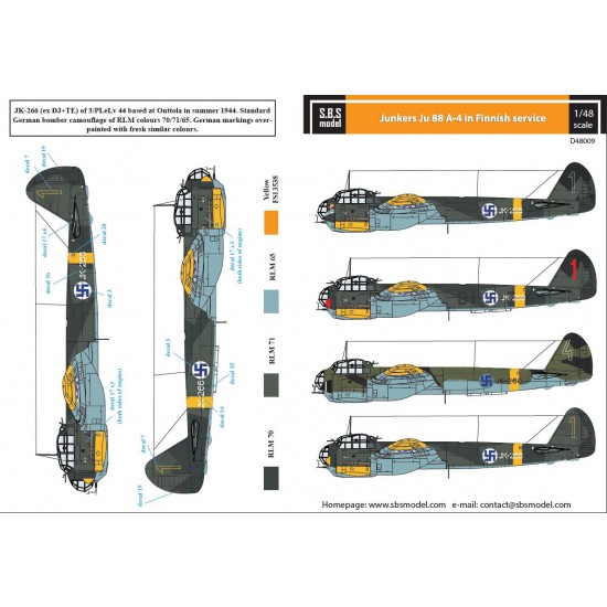 1/48 Junkers Ju-88A-4 in Finnish Service Decals for Dragon/ICM kit