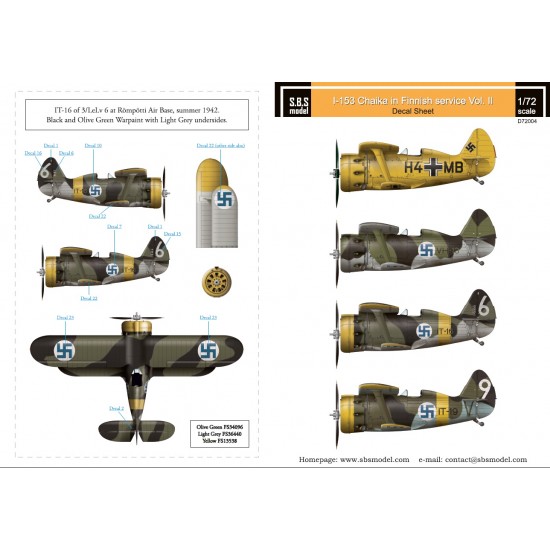 1/72 WWII Finnish Air Force Polikarpov I-153 Chaika Decals Vol.II for ICM/Smer kit
