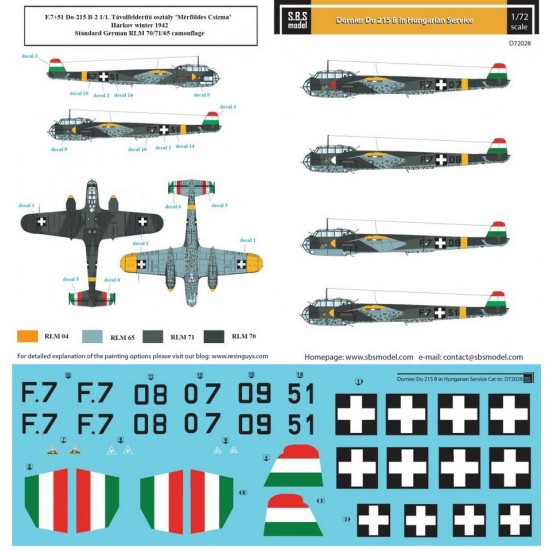 1/72 WWII Hungarian Air Force Dornier Do-215 Decals for ICM kits