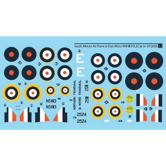 1/72 WWII South African AF in East Africa Vol.1 Decals for Gloster Gladiator/Mohawk Mk.IV