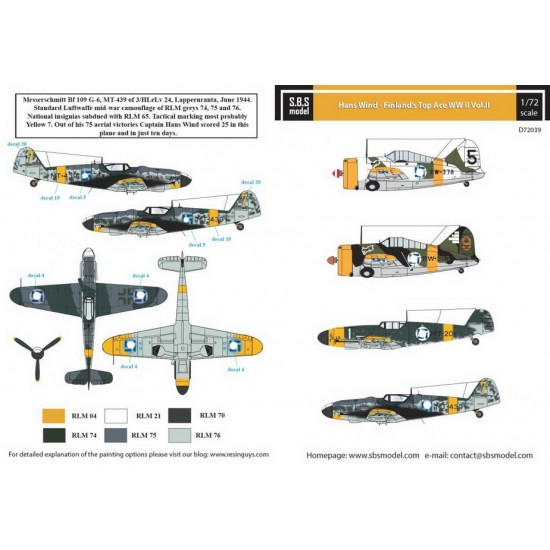 Decals for 1/72 Hans Wind - WWII Finland's Top Ace Vol.II