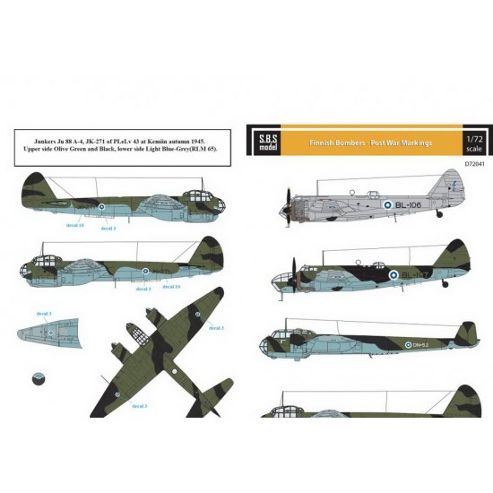 Decals for 1/72 Finnish Bombers - Post War Markings