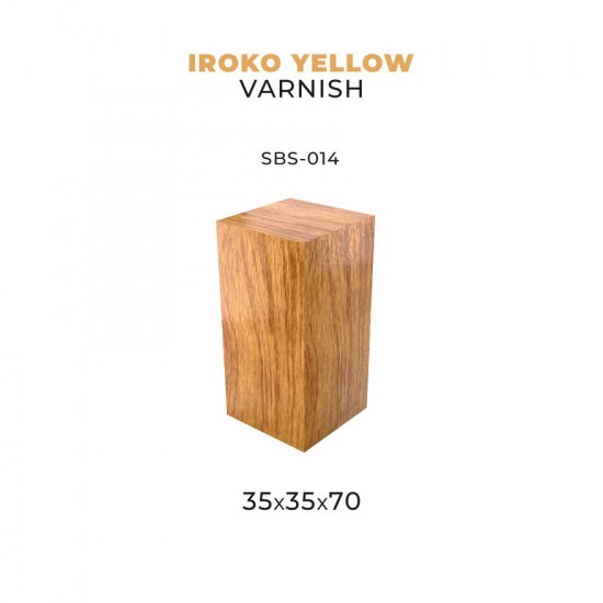 35 x 35 x 70 Iroko Wood Base for Miniatures (Yellow Varnish)