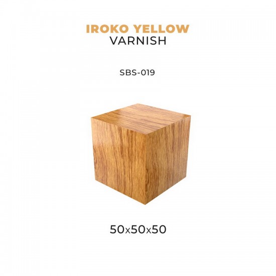 50 x 50 x 50 Iroko Wood Base for Miniatures (Yellow Varnish)