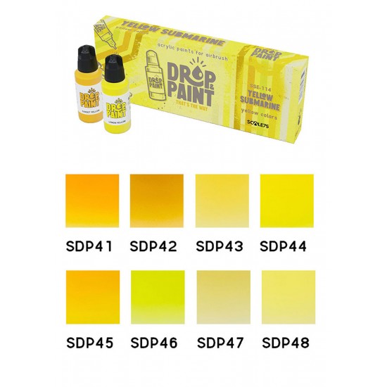 Drop & Paint Range Acrylic Colours Set - Yellow Submarine (Each: 17ml, 8 Bottles)