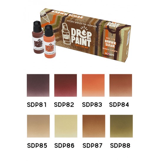 Drop & Paint Range Acrylic Colours Set - Sugar Brown (Each: 17ml, 8 Bottles)