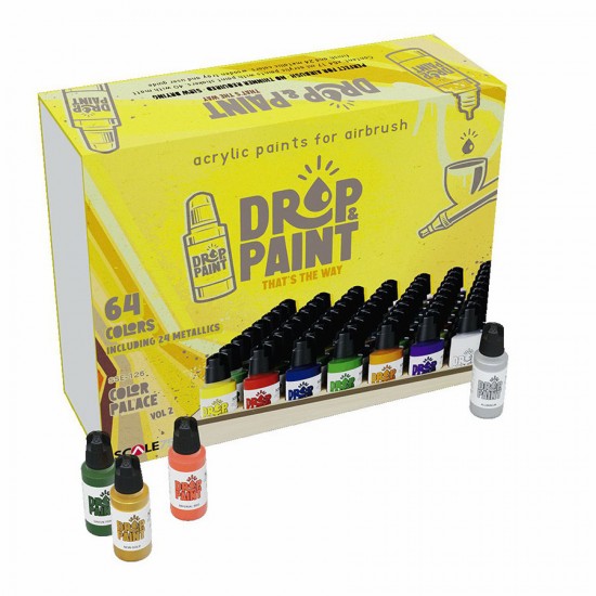 Drop & Paint Range Acrylic Colours Set - Colour Palace Vol 2 (Each: 17ml, 64 Bottles)