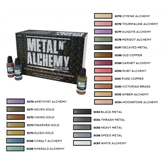 Metal N Alchemy Collection (Each: 17ml, 24 Acrylic Metallic Colours w/Ultra Fine Pigments)