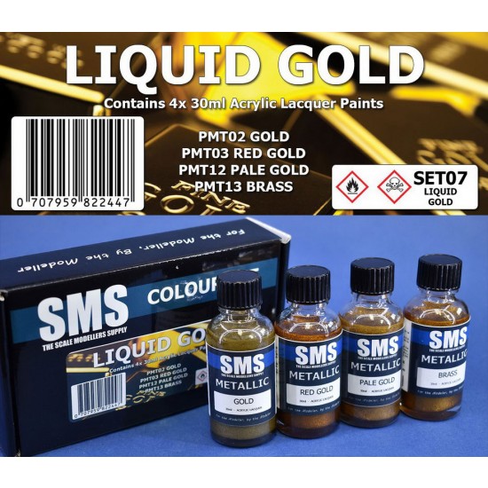 Acrylic Lacquer Paint Set - Metallic Liquid Gold (4x 30ml)