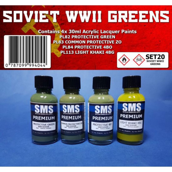 Acrylic Lacquer Paint Set - WWII Soviet Green Colour (4x 30ml)