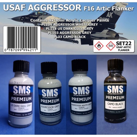 Acrylic Lacquer Paint Set - USAF Aggressor: F16 Artic Flanker Colour (4x 30ml)