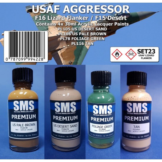 Acrylic Lacquer Paint Set - USAF Aggressor: F16 Lizard Flanker/F15 Desert (4x 30ml)