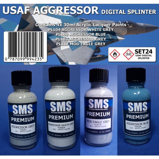 Acrylic Lacquer Paint Set - USAF Aggressor: Digital Splinter Colour (4x 30ml)