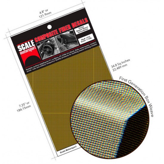1/12 Carbon Fiber Decals - Kevlar Basket Weave Yellow on Black