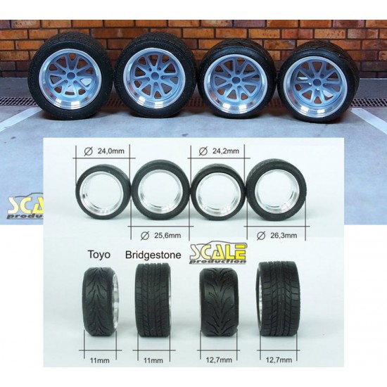 1/24 17" Fifteen 52 Outlaw001 Wheels and Tyres Set (4 Wheels + 4 Tyres)