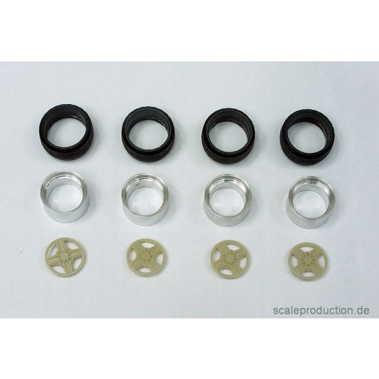 1/24 16" Ford RS Wheel Rings, Inserts & Tyres Set (4 Wheel Rings+4 Wheel Inserts+4 Tyres)