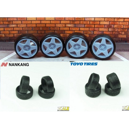 1/24 18'' Fifteen 52 Tarmac Wheels (4pcs, resin) & Toyo Stretch Wall R888 Tyres (4pcs)