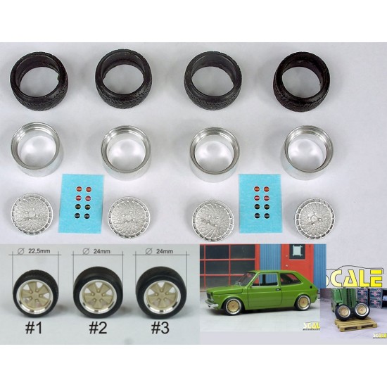 1/24 BBS 16" E50 Concave Wheels (4pcs) and Tyres (4pcs) Set w/Inserts, Sleeve & Decals