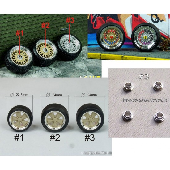 1/24 1/25 16" BBS RM Wheels w/#1 Hexagon Hub Nut & Sretch Wall Tyres
