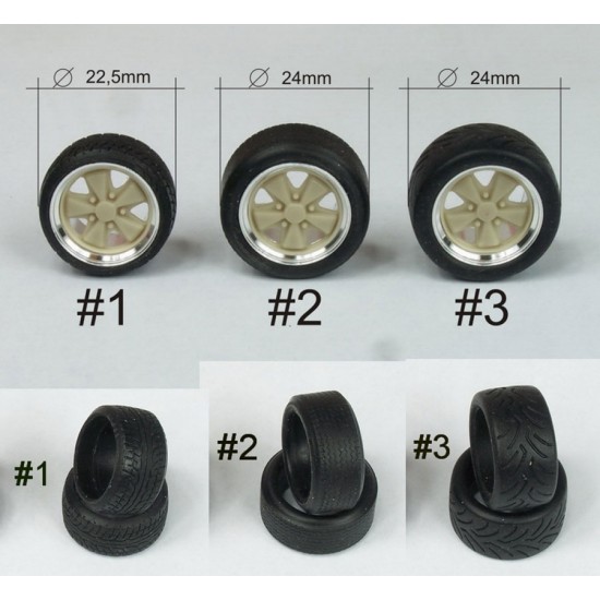1/24 1/25 16" Ronal Kleeblatt Wheels #3 with SemiSlick Dunlop Tyres