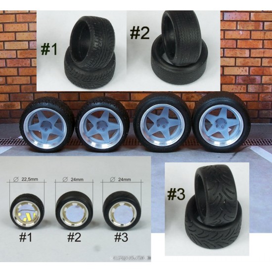 1/24 1/25 16" Compomotive Wheels #2 w/Regular Profile Tread Tyres