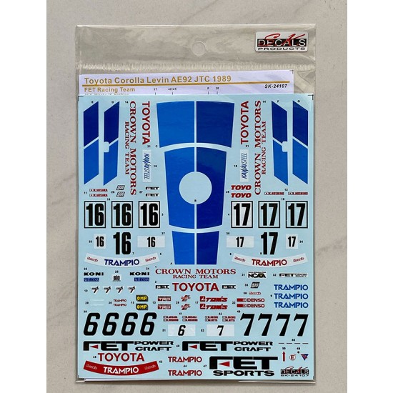 1/24 Toyota Corolla Levin AE92 Gr.A JTC 89 FET Racing Team Decal