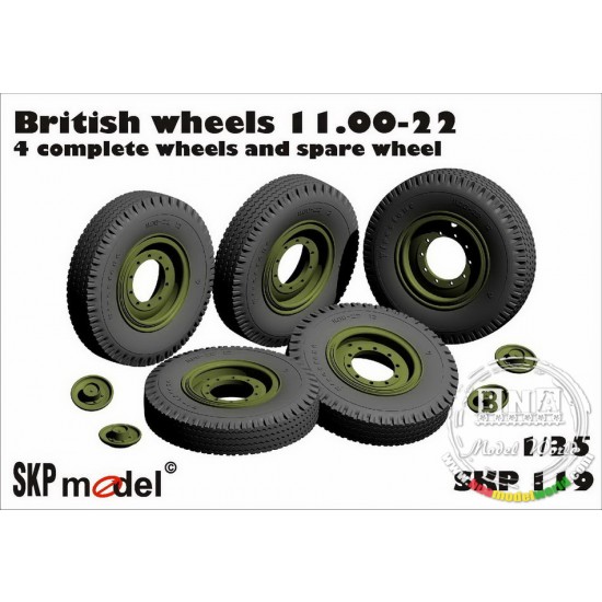 1/35 British Wheels 11.00-22 (4 Complete Wheels & Spare Wheel)