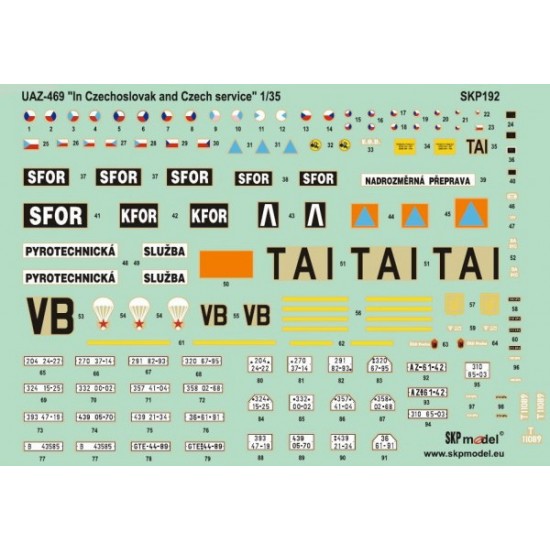 1/35 Decals for UAZ-469 in Czech & Czechoslovak Service for Trumpeter kit