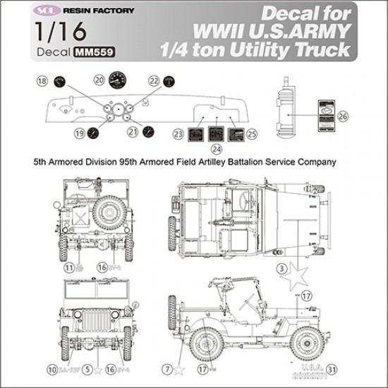 1/16 WWII US Army 1/4 ton Utility Truck Decal